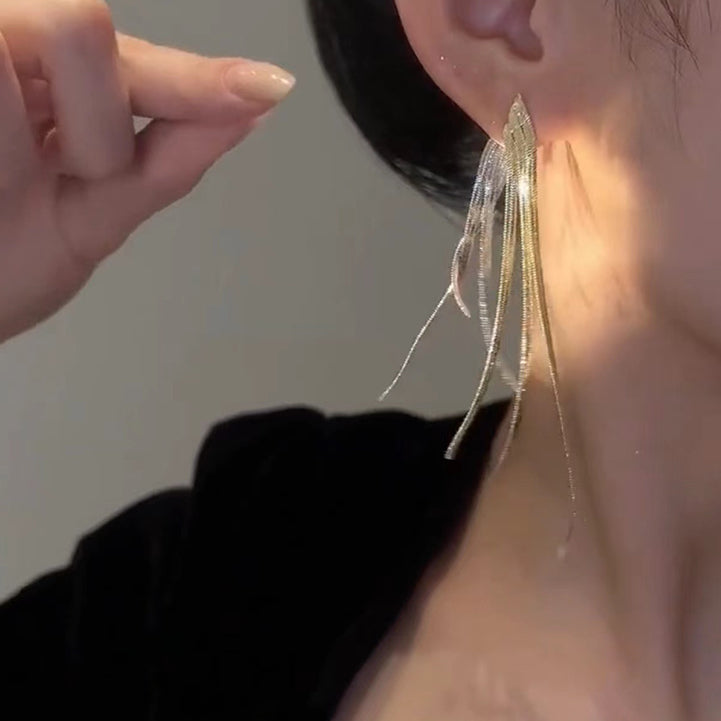 Chain Long Tassel Earrings