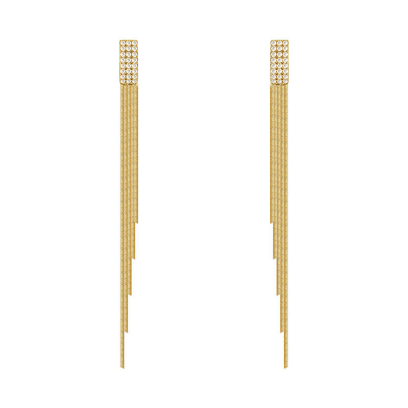 Geometric Diamond Studded Tassel Earrings