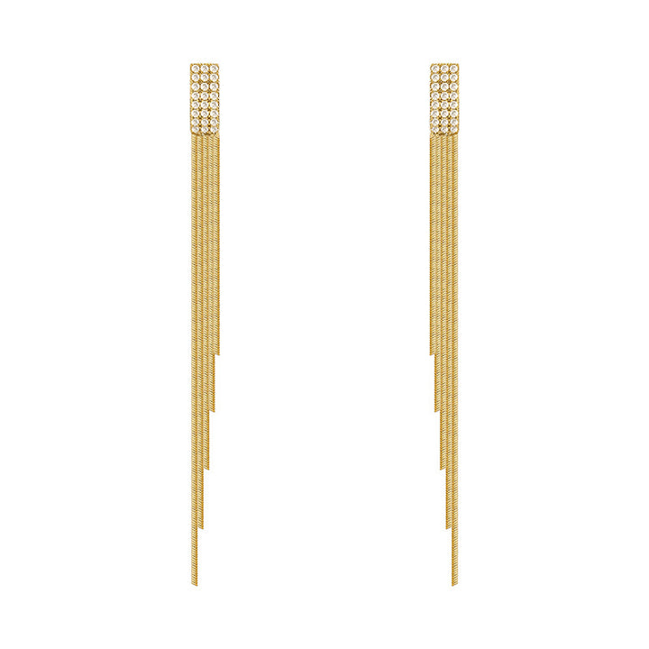 Geometric Diamond Studded Tassel Earrings