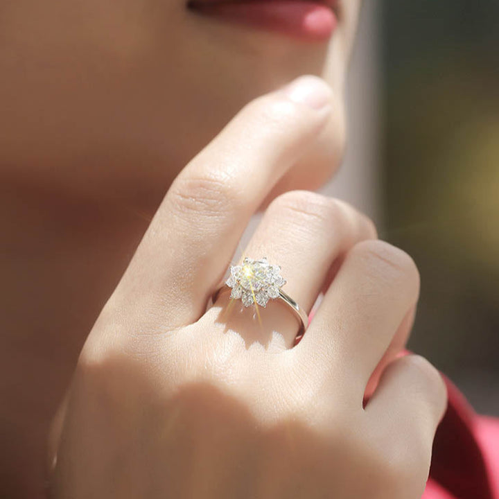 Blooming Daisy Moissanite Flower Halo Ring
