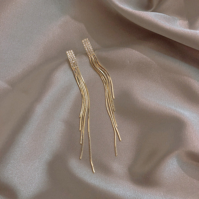 Geometric Diamond Studded Tassel Earrings