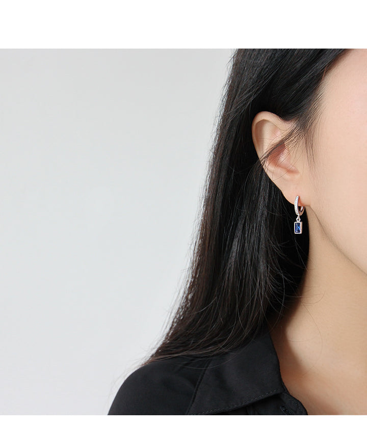 4A Blue Zirconia Square Earrings in Sterling Silver