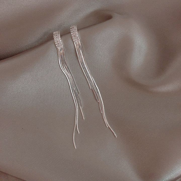 Geometric Diamond Studded Tassel Earrings