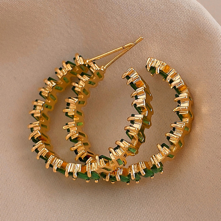 Green Crystal Hoope Earrings