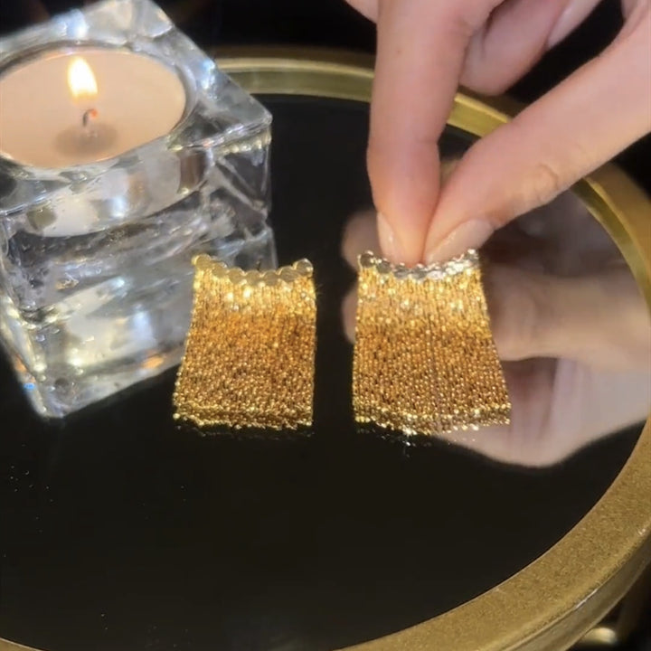 Curved Bar Long Tassel Earrings