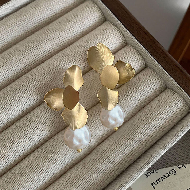 French Vintage Flower Petal Pearl Earrings
