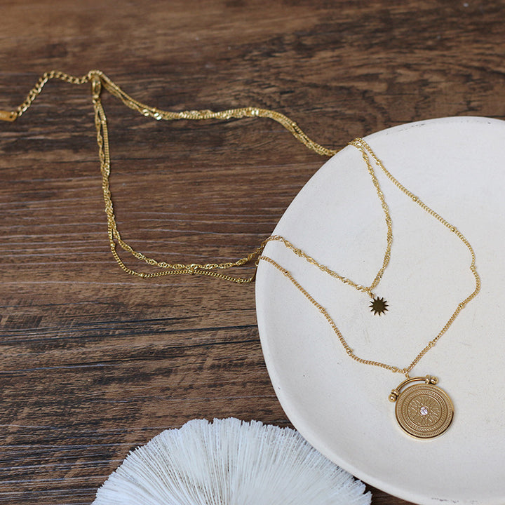 Roman vintage pendant double layer necklace