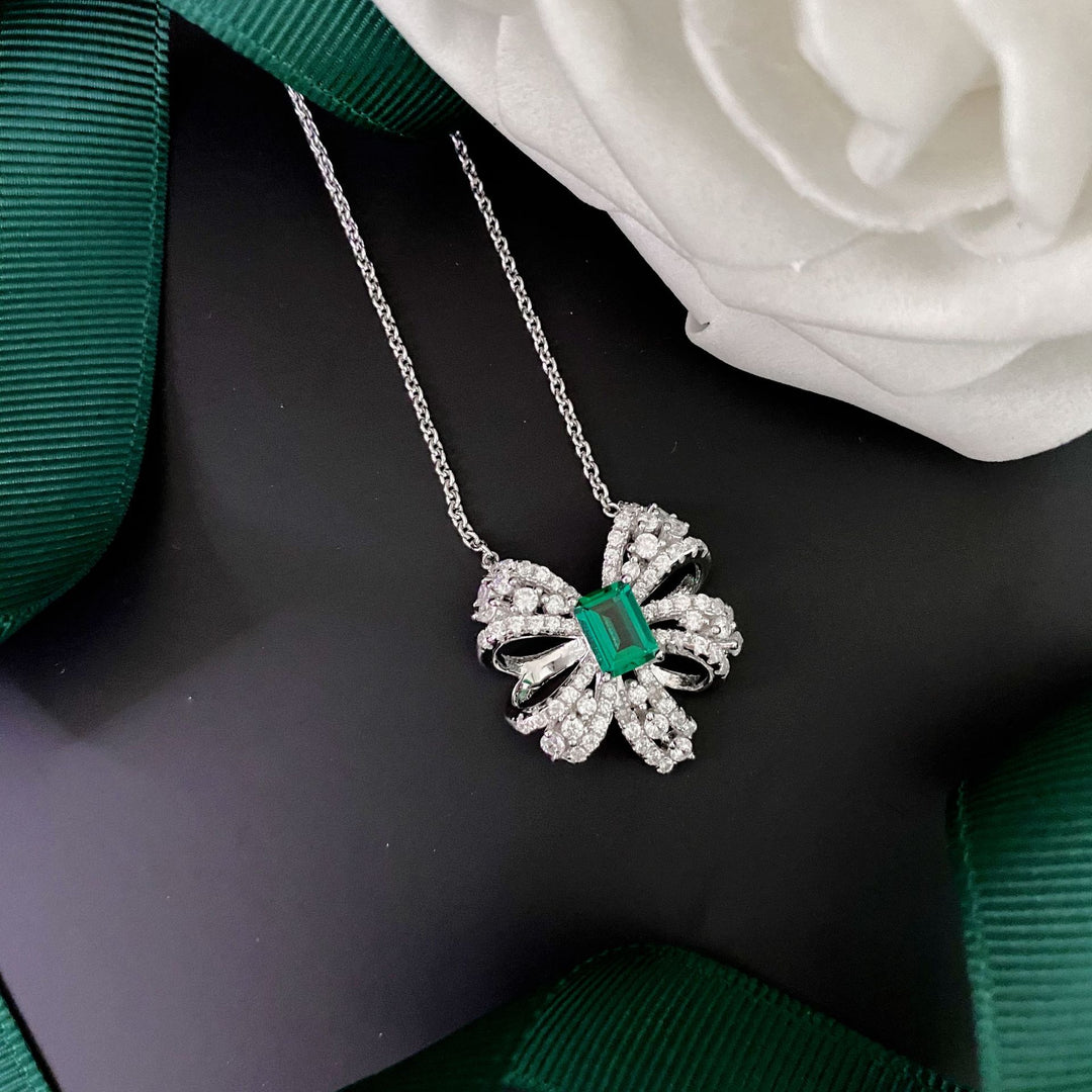 Butterfly Bow Emerald & Moissanite Jewelry Set