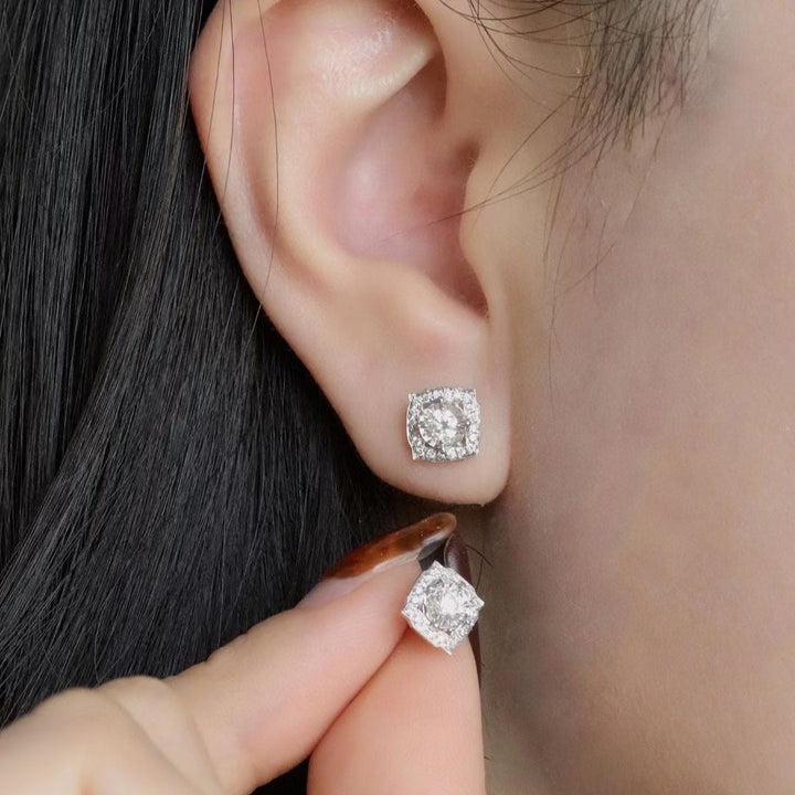 Petal-Edge Halo Moissanite Stud Earrings