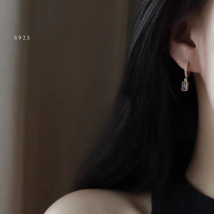 4A Blue Zirconia Square Earrings in Sterling Silver