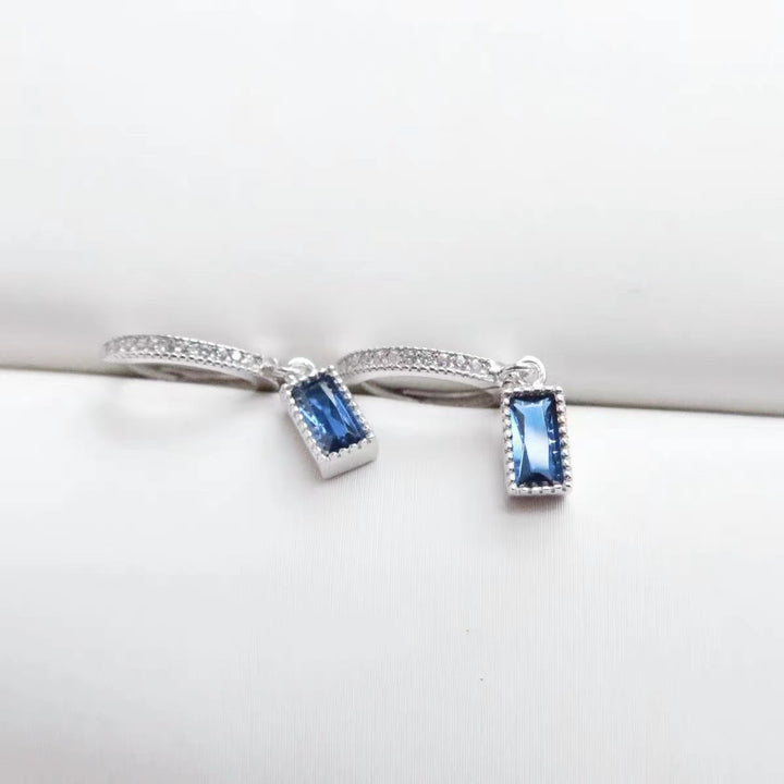 4A Blue Zirconia Square Earrings in Sterling Silver