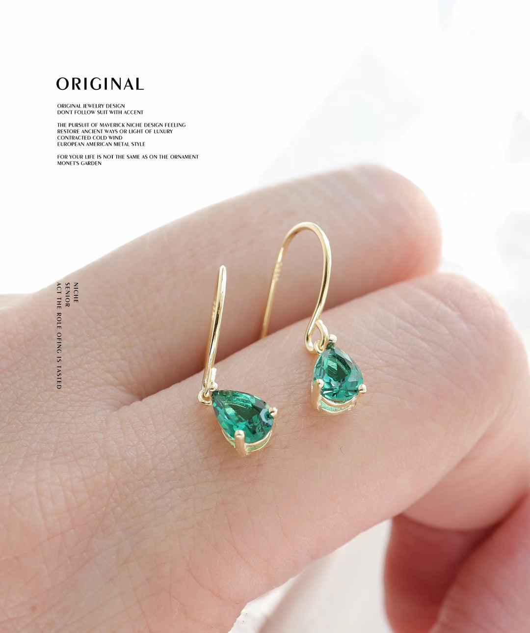 Teardrop Zircon Earrings in Sterling Silver with Gold Plating