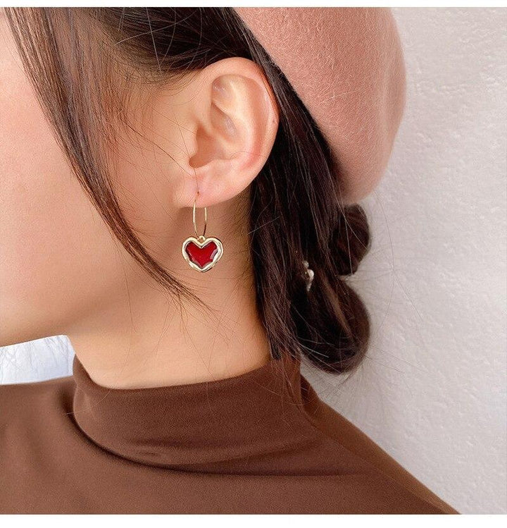 Red Heart Pendant Earrings