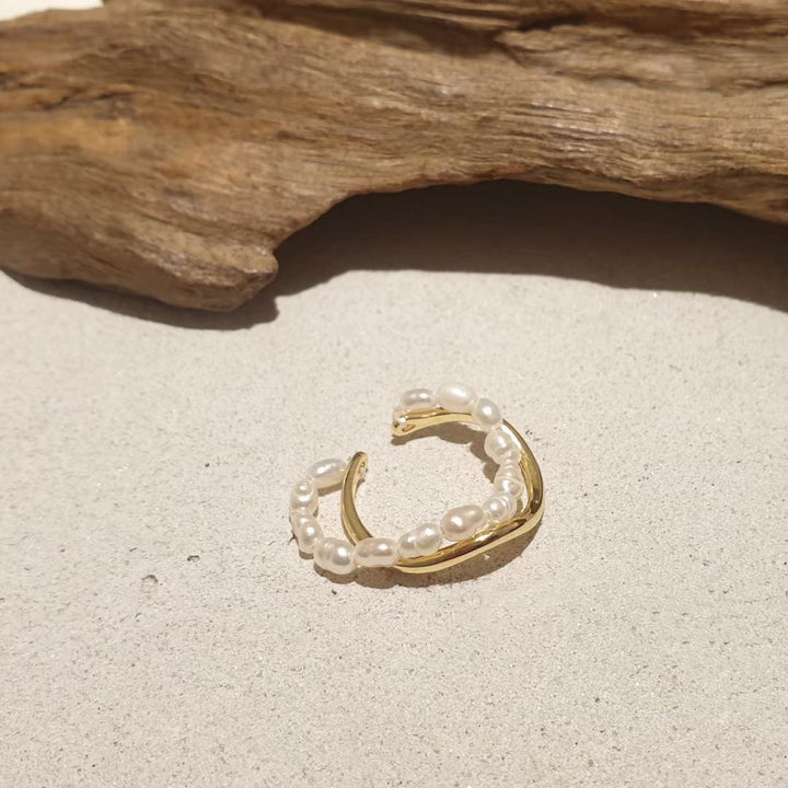Double Layer Freshwater Pearl Metal Ring