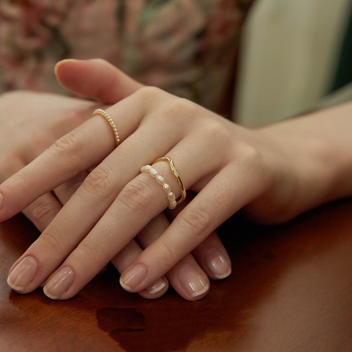 Double Layer Freshwater Pearl Metal Ring