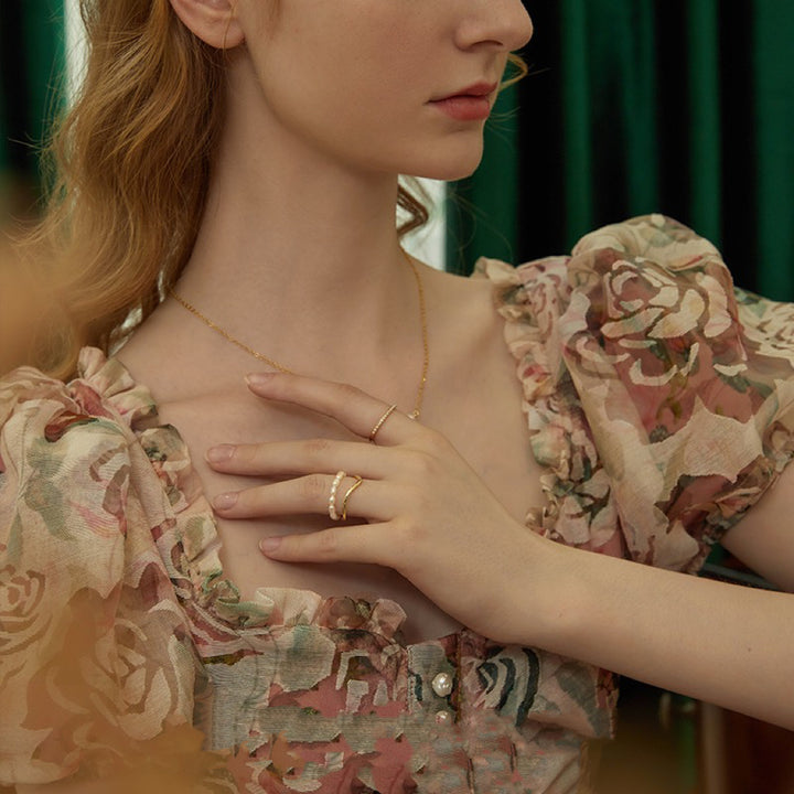 Double Layer Freshwater Pearl Metal Ring