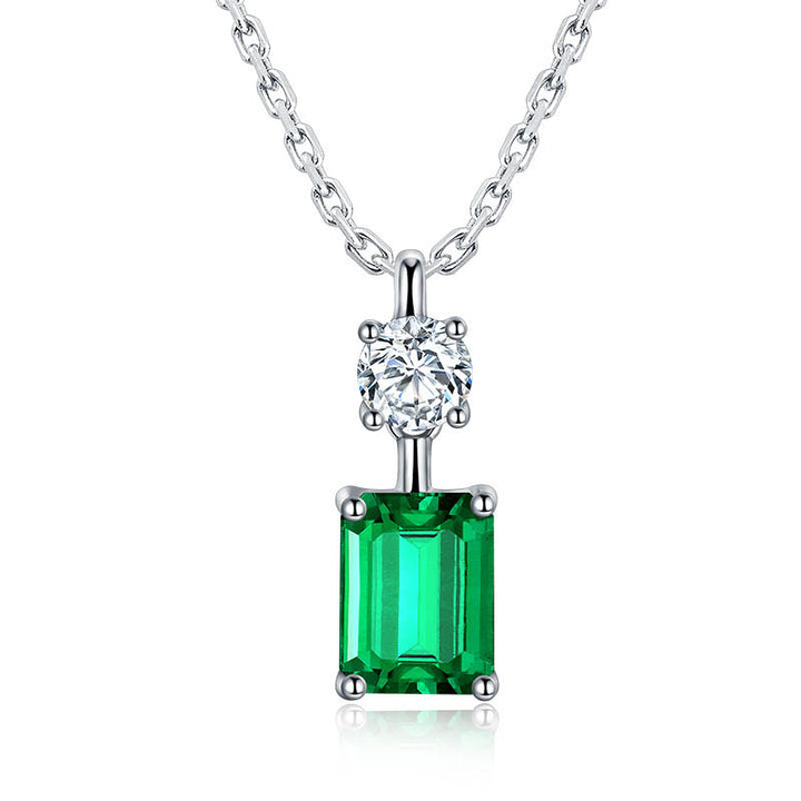 Emerald-Cut Lab Emerald & Moissanite Pendant Necklace