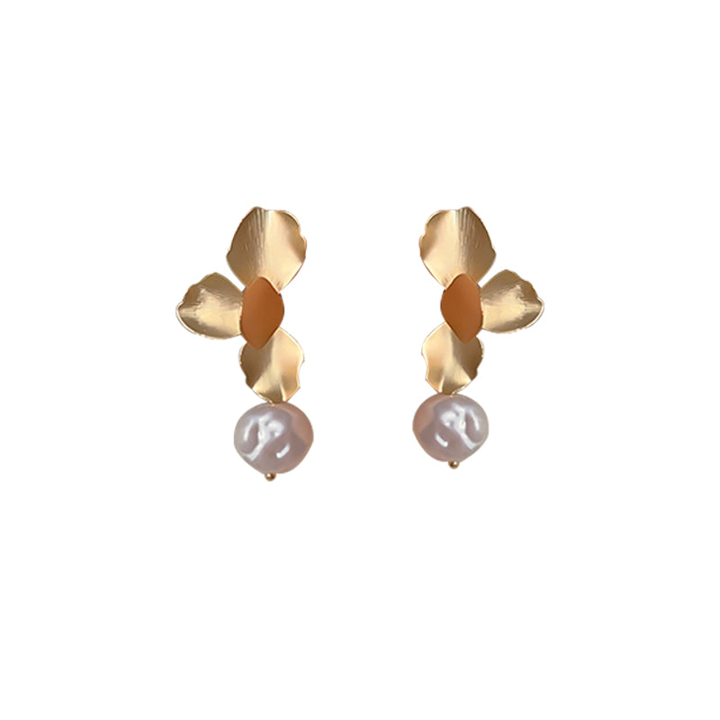 French Vintage Flower Petal Pearl Earrings