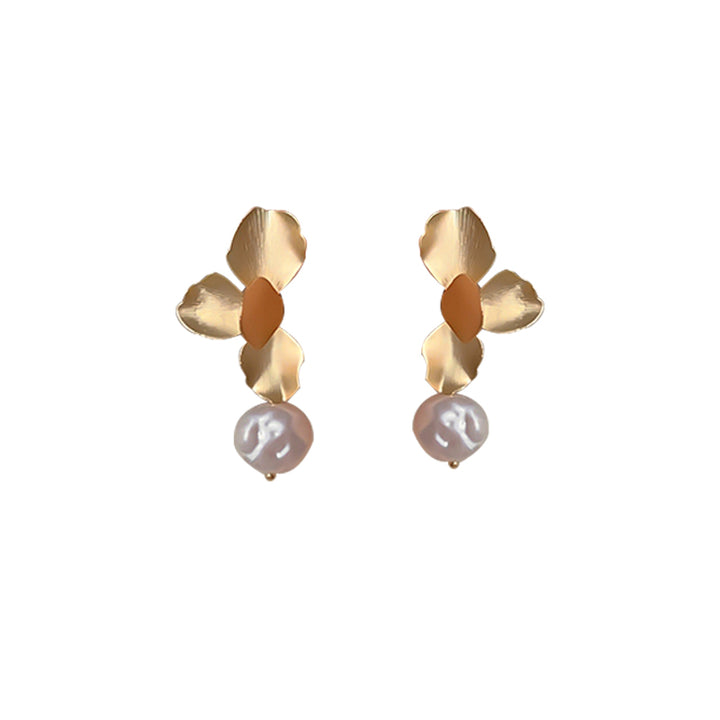 French Vintage Flower Petal Pearl Earrings