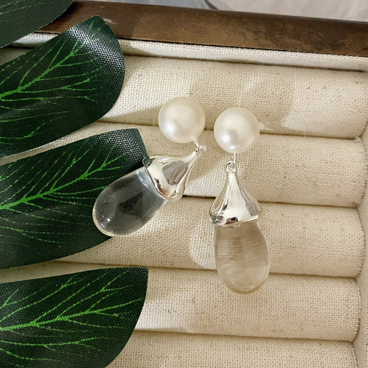Pearl Clear Drop Earrings