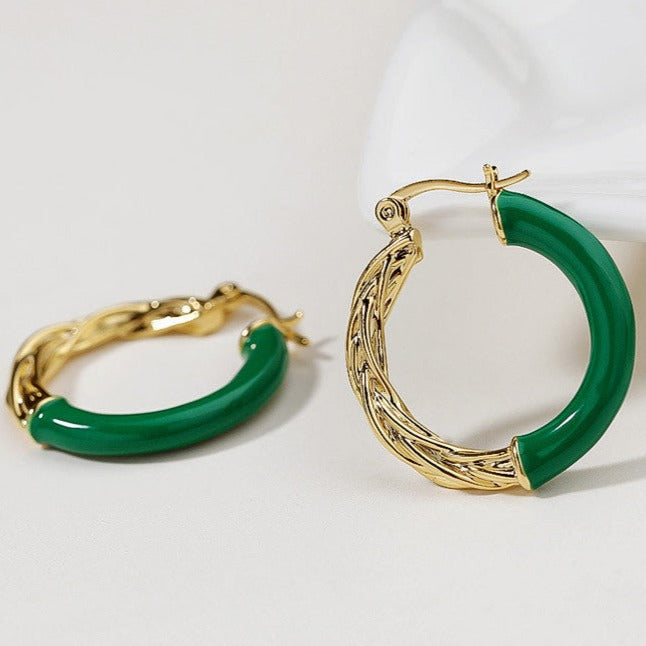 Enamel Metal Hoop Earrings