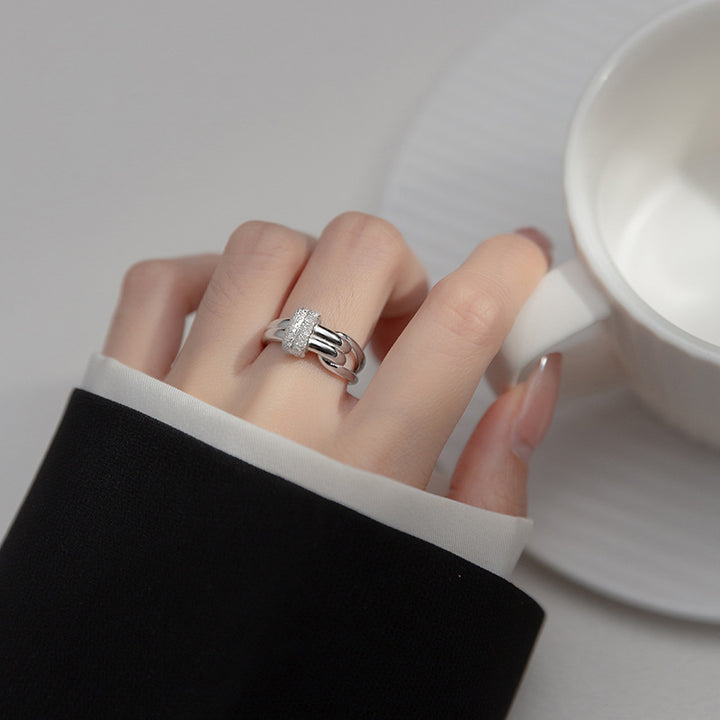 S925 Sterling Silver Ultimate Double Band Matte Sparkling Ring