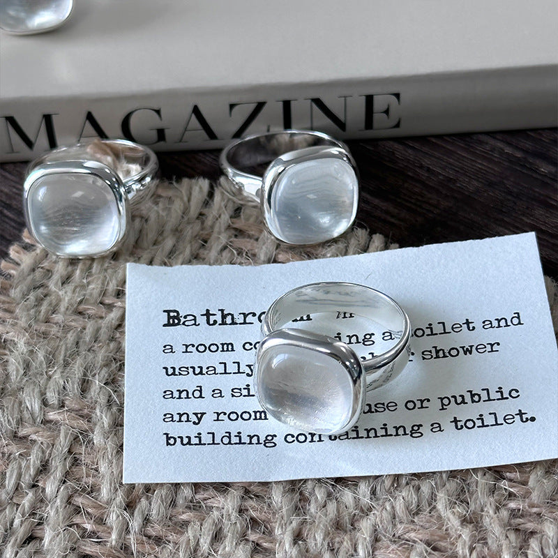 S925 Sterling Silver Square White Crystal Ring