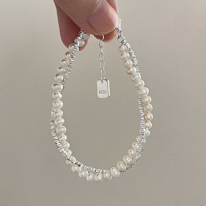 Sterling Silver Geometric Pearl Bracelet
