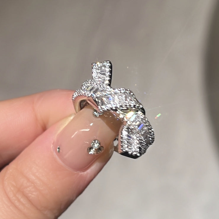 Button Knot Sparkling Diamond Adjustable Ring
