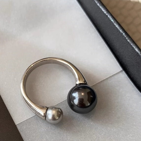 S925 Sterling Silver Black and Gray Pearl Ring
