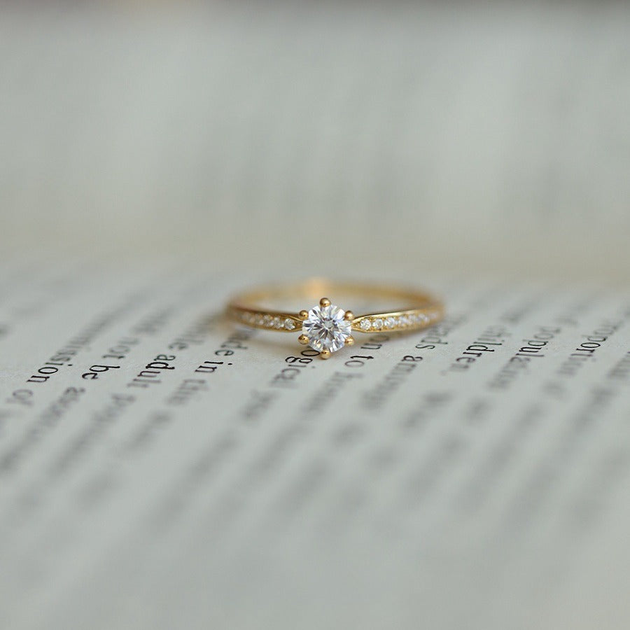 Minimal Solitaire Stacking Ring — Pavé Band | Gold / Silver | S925 Sterling Silver