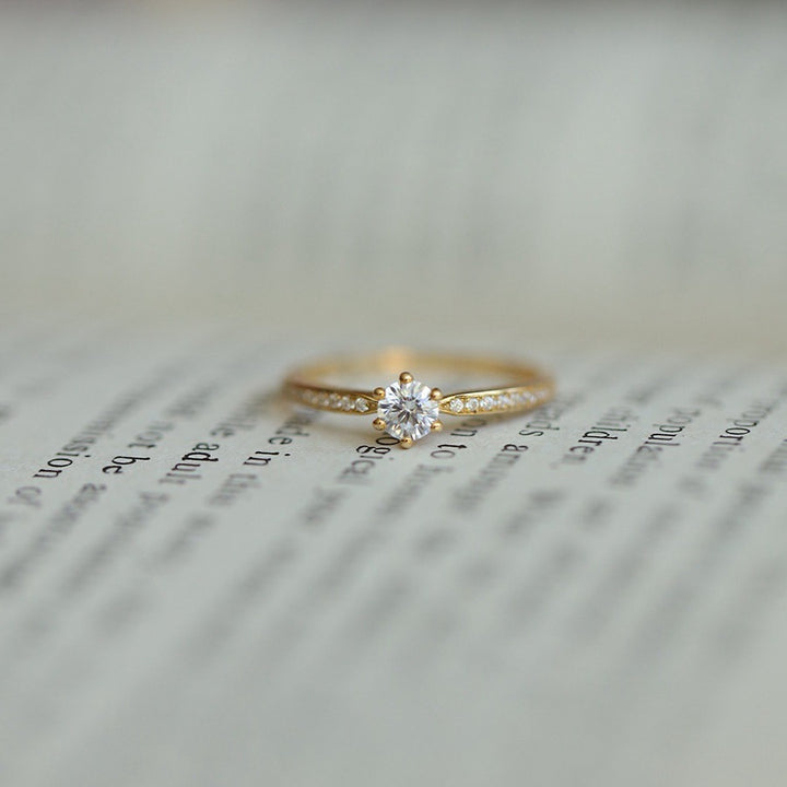 Minimal Solitaire Stacking Ring — Pavé Band | Gold / Silver | S925 Sterling Silver