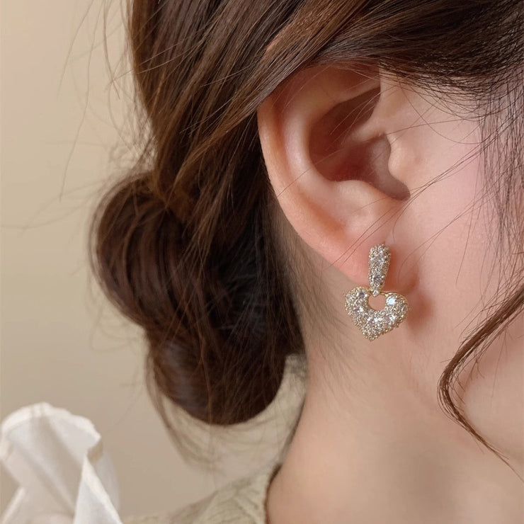 Full Diamond Heart Earrings