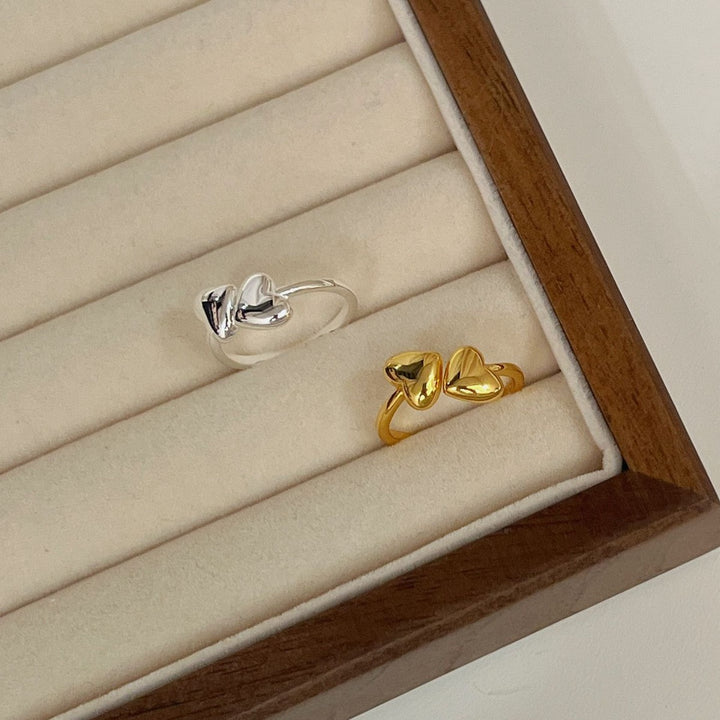 S925 Sterling Silver Dual Heart Adjustable Ring