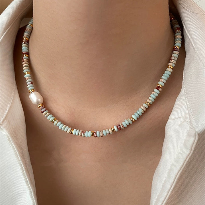 Natural Stone Colorful Beaded Pearl Necklace