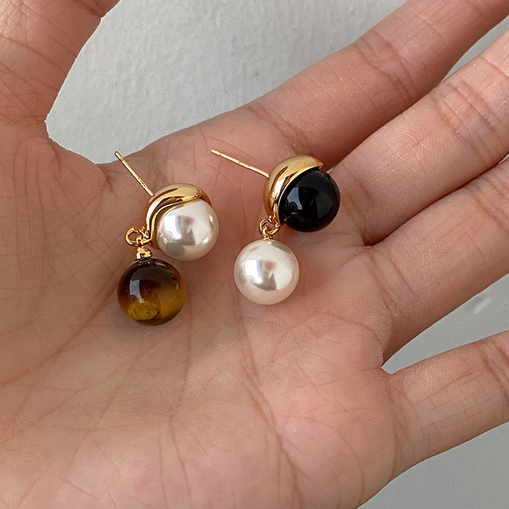 Murad Asymmetrical Tiger's Eye Pearl Earrings