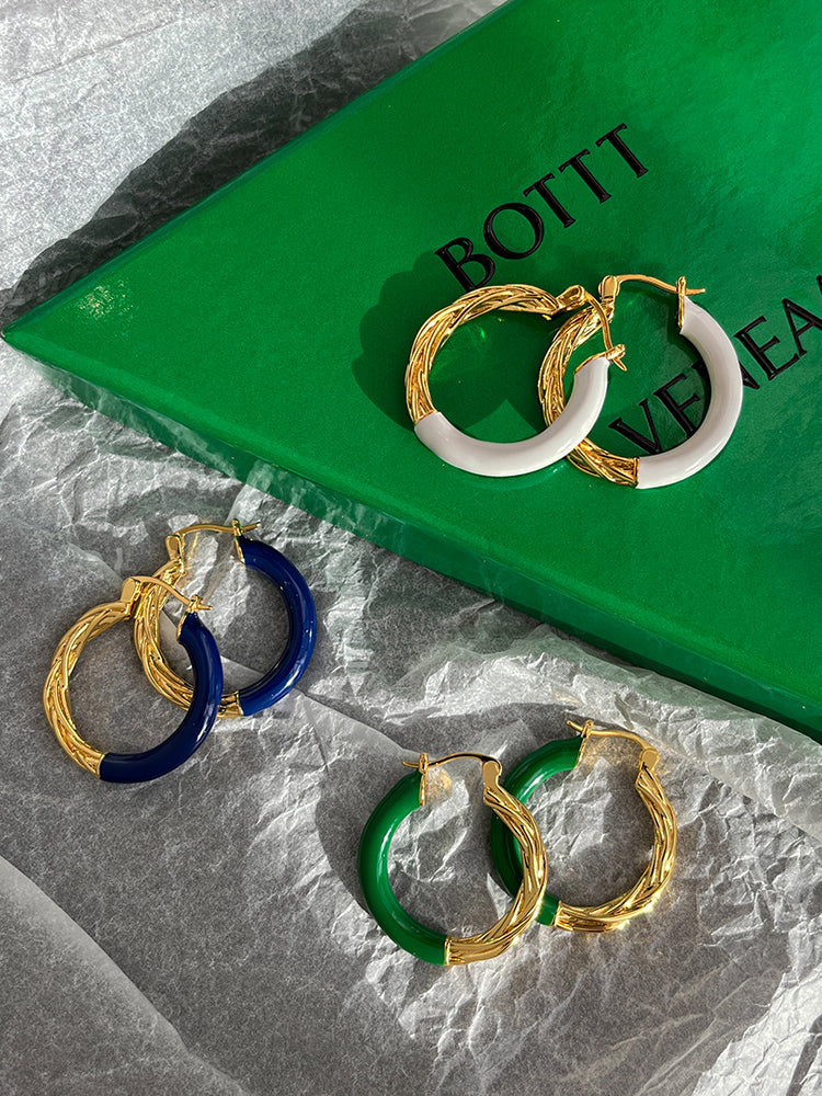 Enamel Metal Hoop Earrings