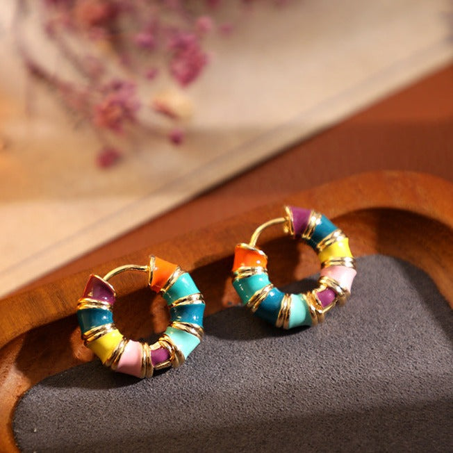 Circle Enamel Colored Earrings