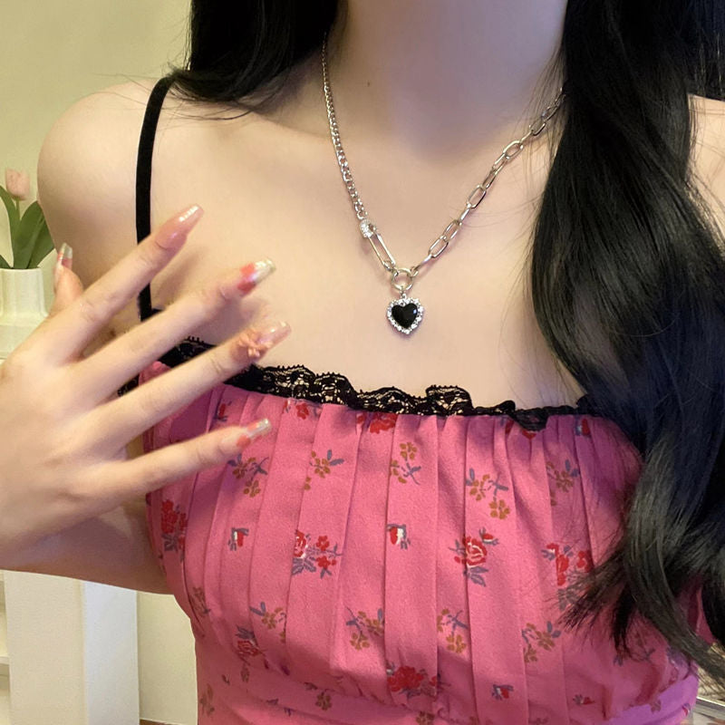 Starry Black Diamond Heart Necklace