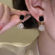 Black Square Multifaceted Zircon Earrings