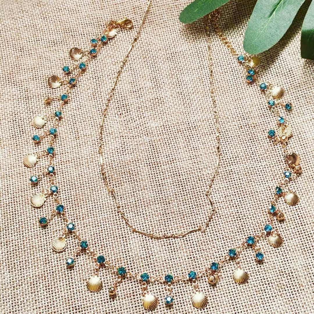 Blue Heart Shell Double Layered Necklace