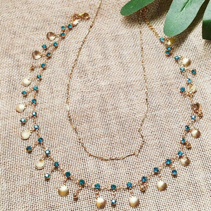 Blue Heart Shell Double Layered Necklace