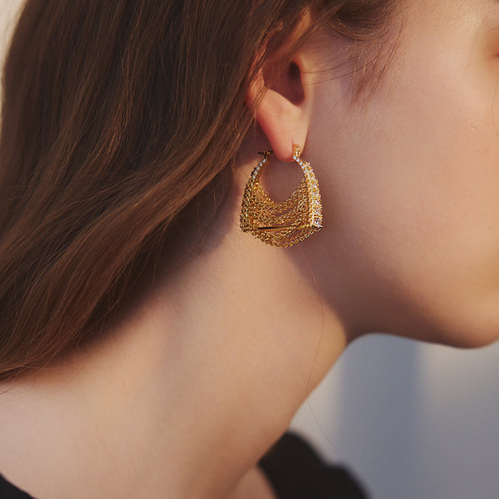 Zirconia Bag Chain Tassel Hoop Earring