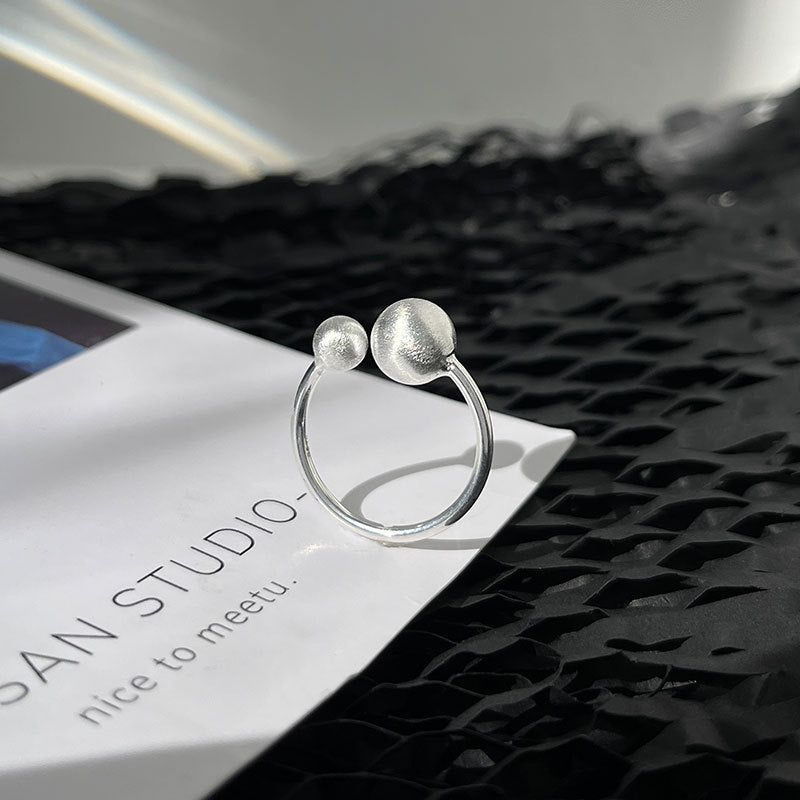 Double Ball Brushed Crafted Sterling Silver Ring