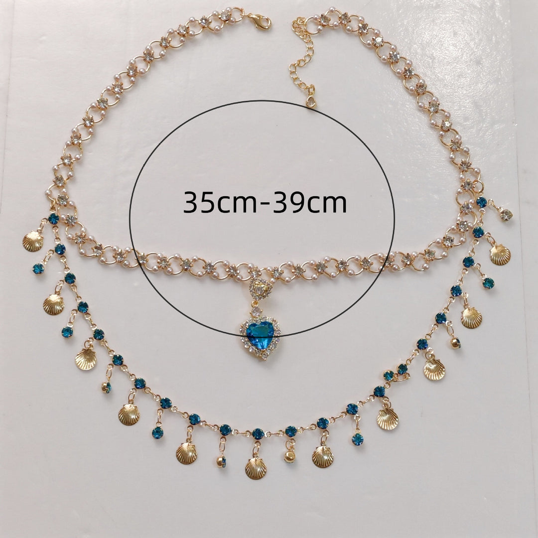 Blue Heart Shell Double Layered Necklace