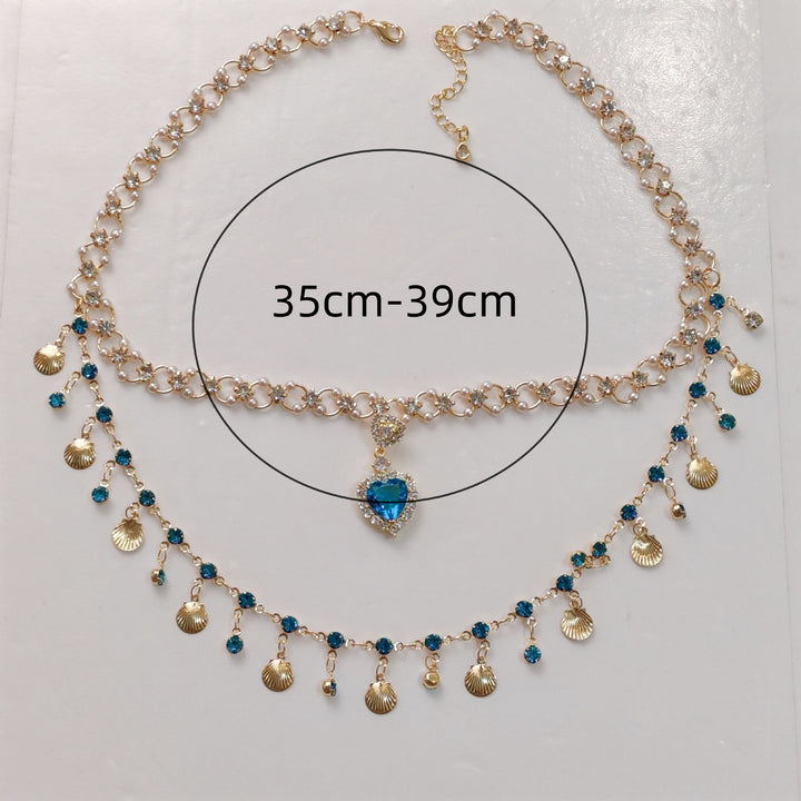 Blue Heart Shell Double Layered Necklace