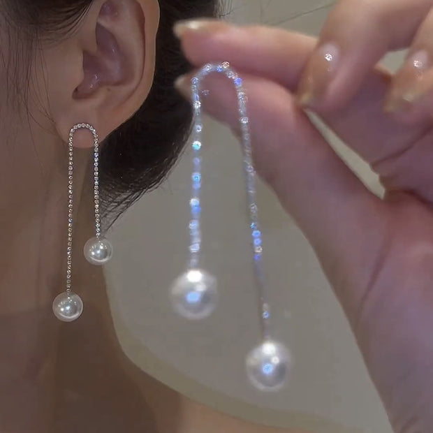 Diamond Tassel Pearl Earrings