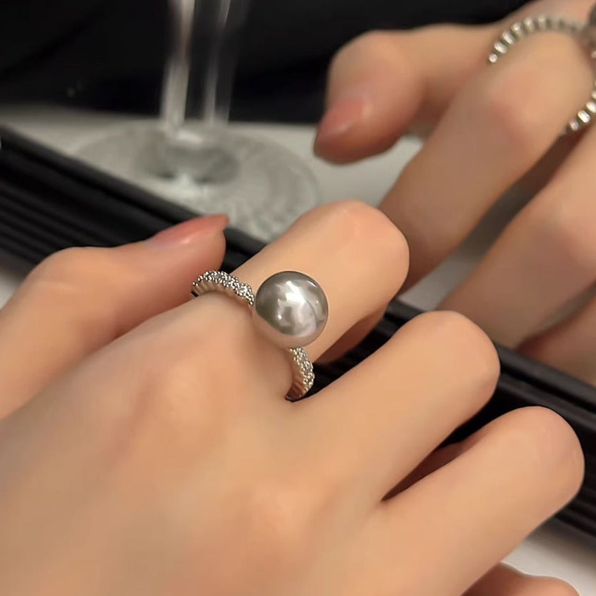 Sterling Silver Simple Zirconia Pearl Ring