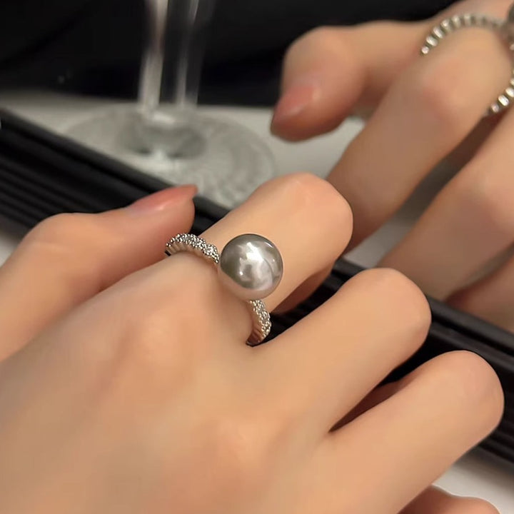 Sterling Silver Simple Zirconia Pearl Ring