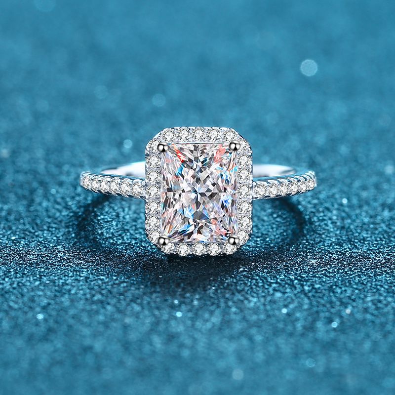 Emerald & Radiant Halo Moissanite Engagement Ring